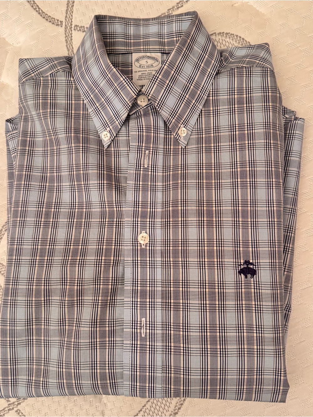 Brooks Brothers Light Blue and Navy Plaid Button-Down Shirt